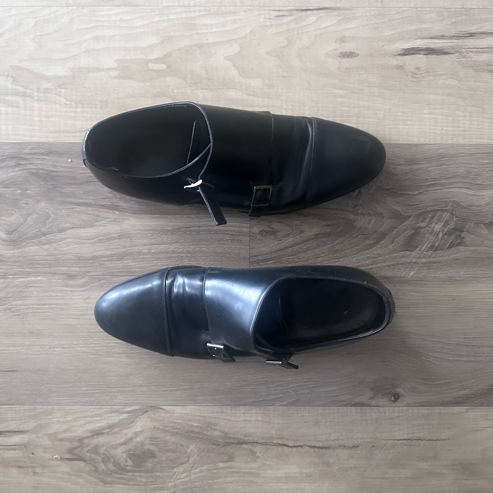 Canali Black Leather monk strap Dress Shoes